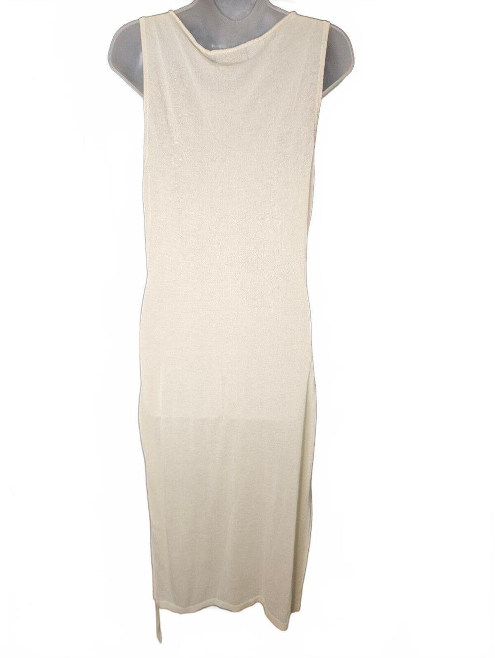 Gabrielle Union Sleeveless Cream Knit Midi Dress Large Semi Sheer Stretch - Picture 2 of 7